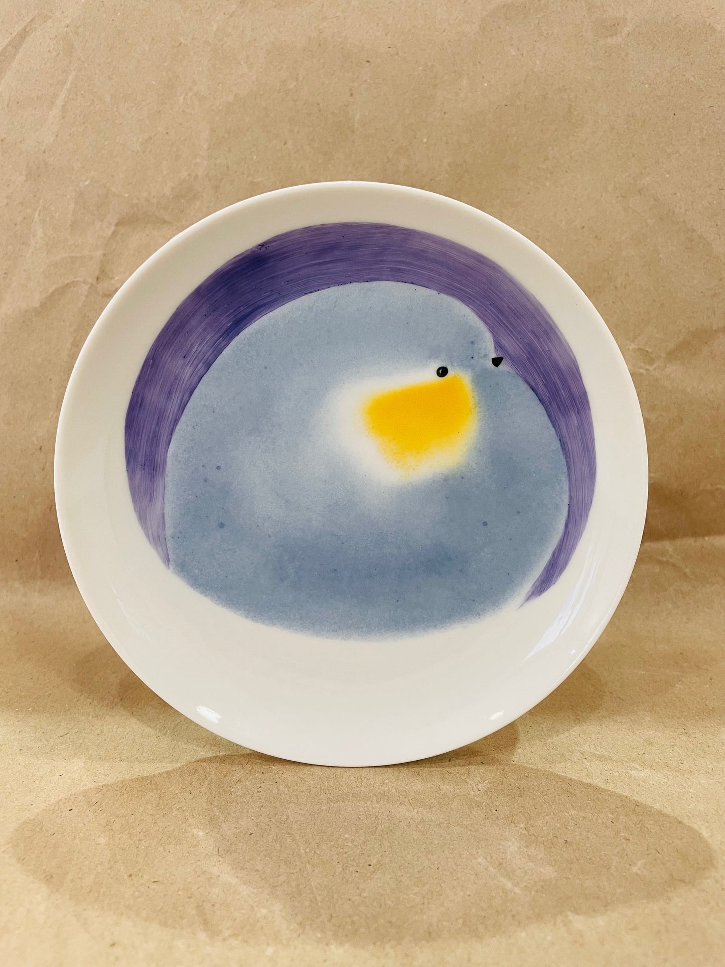 Assiette Oiseau Bleu gris et Jaune