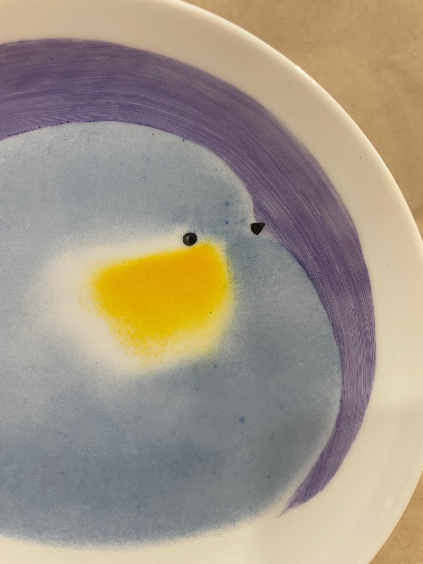 Assiette Oiseau Bleu gris et Jaune
