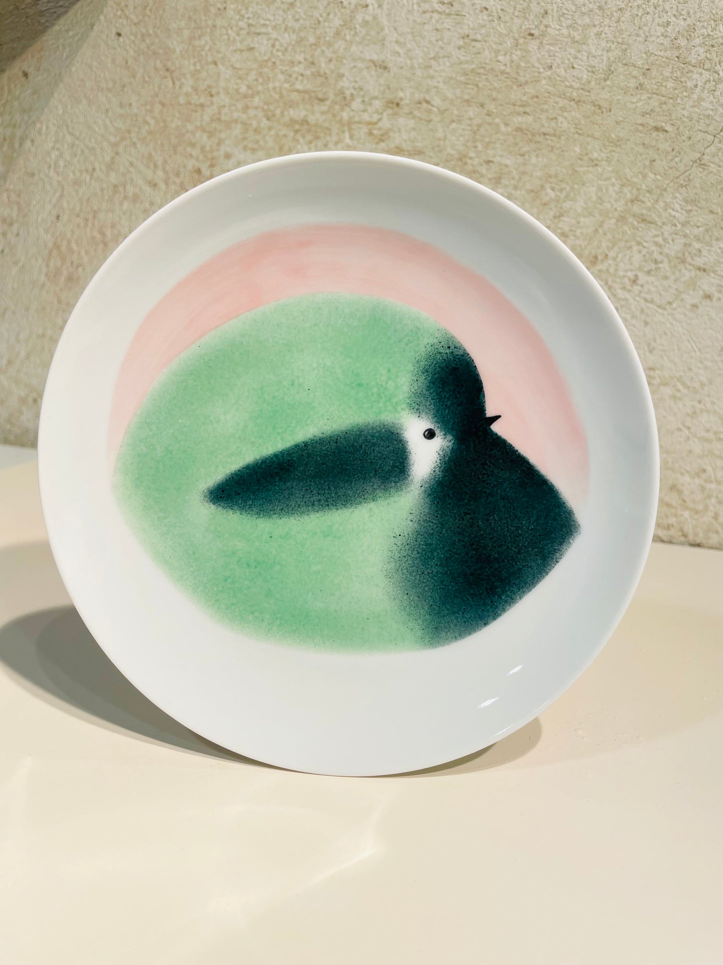 Assiette Oiseau Vert amande et vert foncé