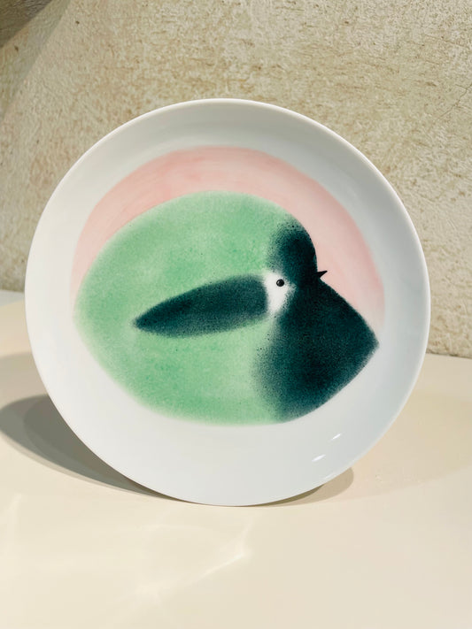 Assiette Oiseau Vert amande et vert foncé