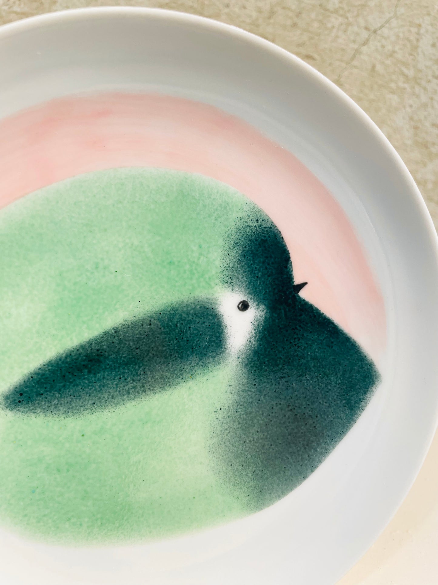 Assiette Oiseau Vert amande et vert foncé