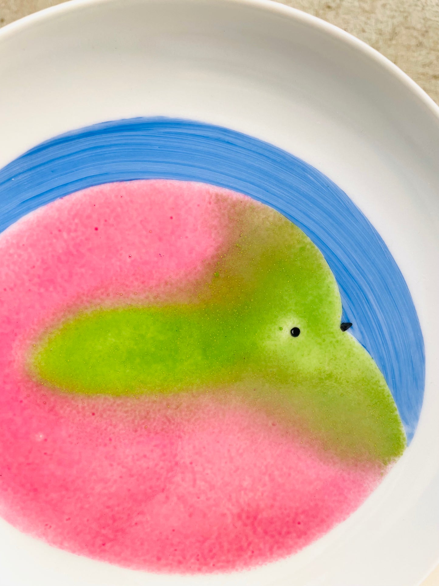 Assiette Oiseau Rose et Vert