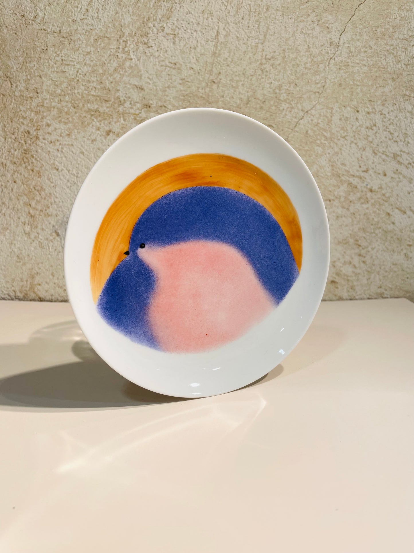 Assiette Oiseau Bleu cobalt et rose
