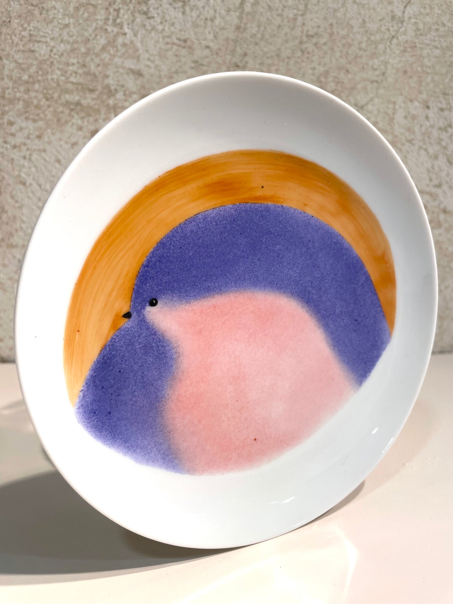 Assiette Oiseau Bleu cobalt et rose