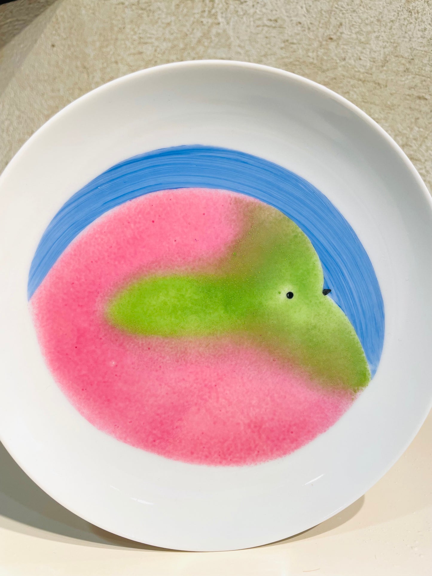 Assiette Oiseau Rose et Vert