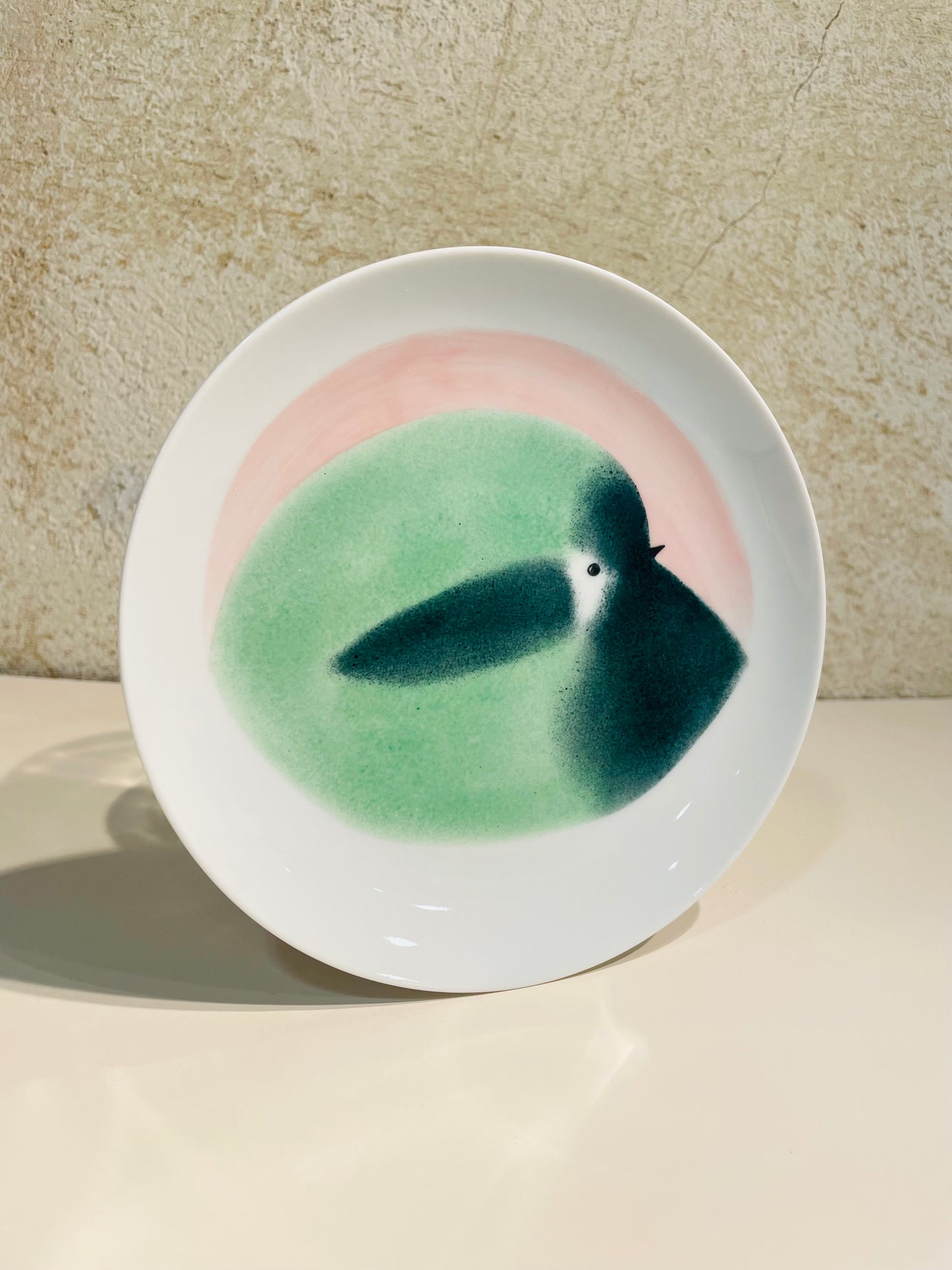 Assiette Oiseau Vert amande et vert foncé