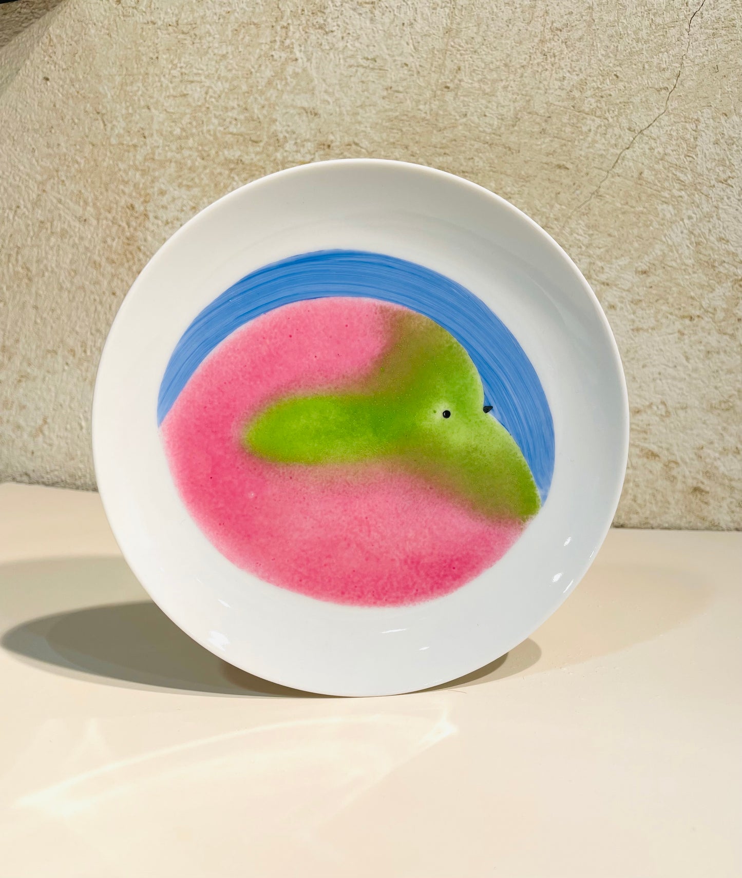 Assiette Oiseau Rose et Vert