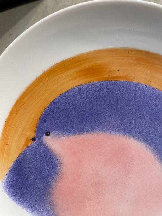Assiette Oiseau Bleu cobalt et rose