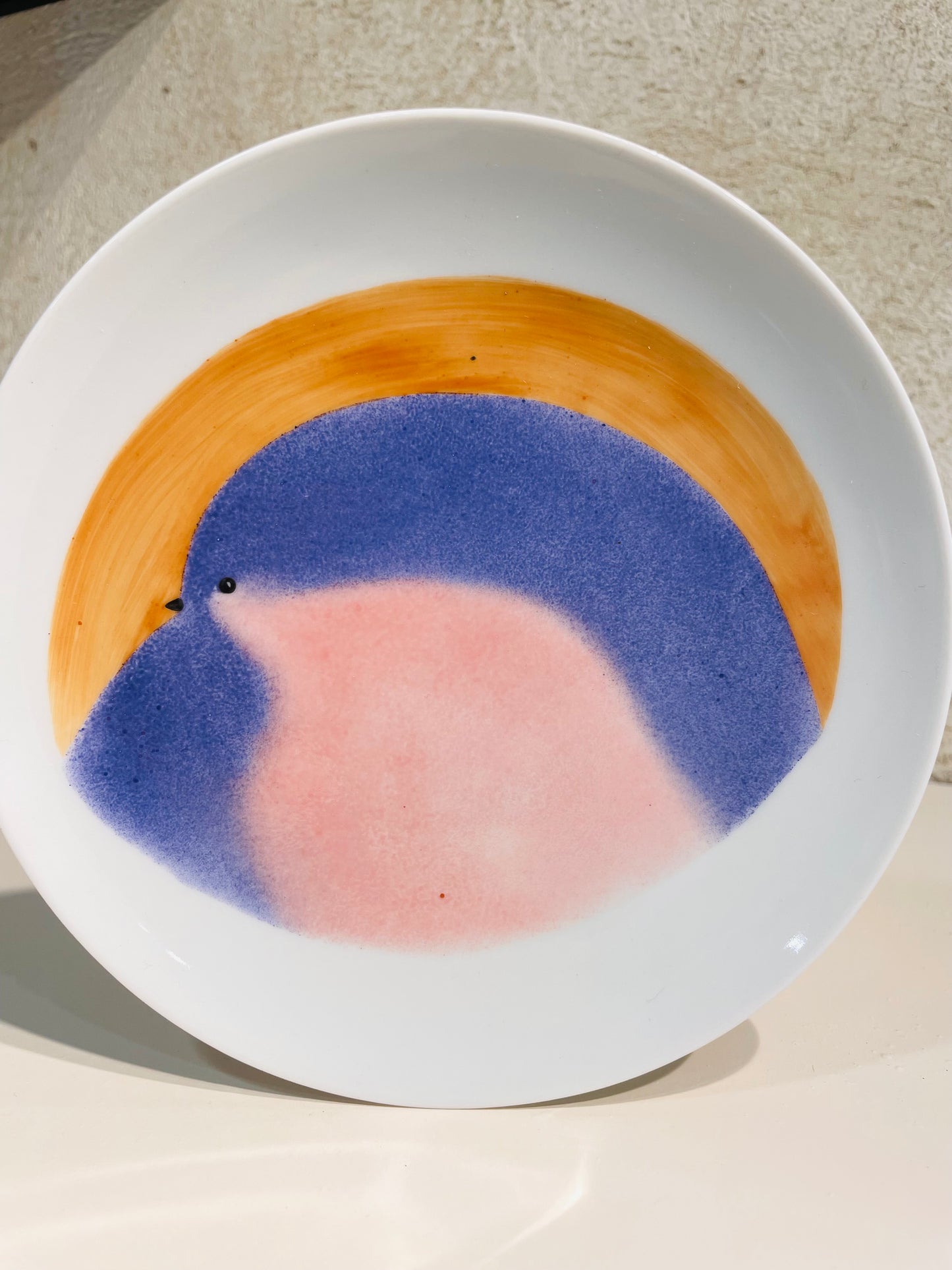 Assiette Oiseau Bleu cobalt et rose